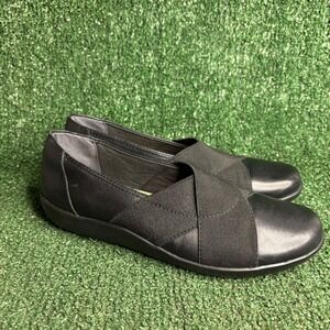 Clarks Medora Jem Slip On Leather Elastic Casual Flat Loafer Black Womens 6.5 M